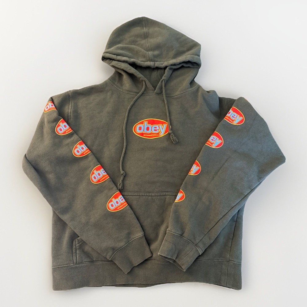 2000s Y2K Obey Streetwear Dark Grey Sweatshirt Hoodie Fits S/M Men's Multicolor